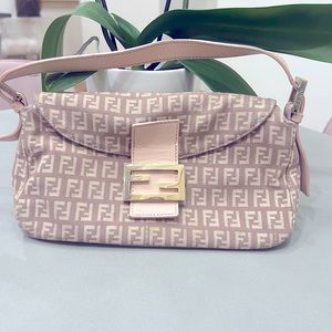 Fendi Zucchino Mini Blush Beige Coated Handbag